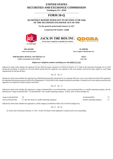 Thumbnail Jack in the Box
 Quarterly Report 2017-q1