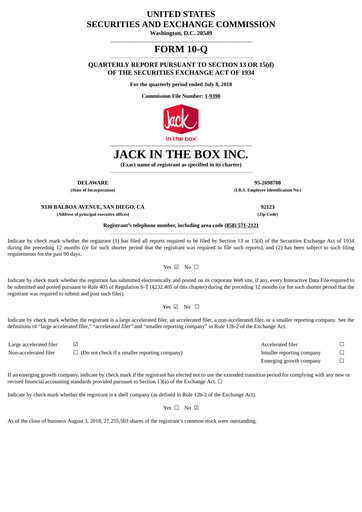 Thumbnail Jack in the Box
 Quarterly Report 2018-q3
