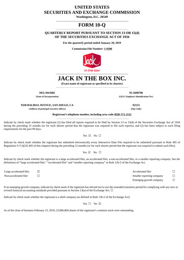 Thumbnail Jack in the Box
 Quarterly Report 2019-q1