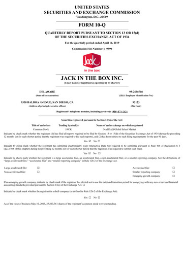 Thumbnail Jack in the Box
 Quarterly Report 2019-q2