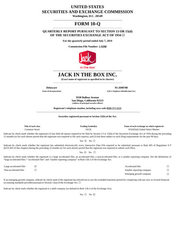 Thumbnail Jack in the Box
 Quarterly Report 2019-q3