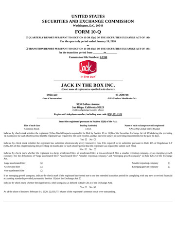 Thumbnail Jack in the Box
 Quarterly Report 2020-q1