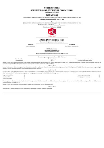 Thumbnail Jack in the Box
 Quarterly Report 2020-q2