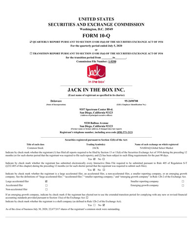 Thumbnail Jack in the Box
 Quarterly Report 2020-q3