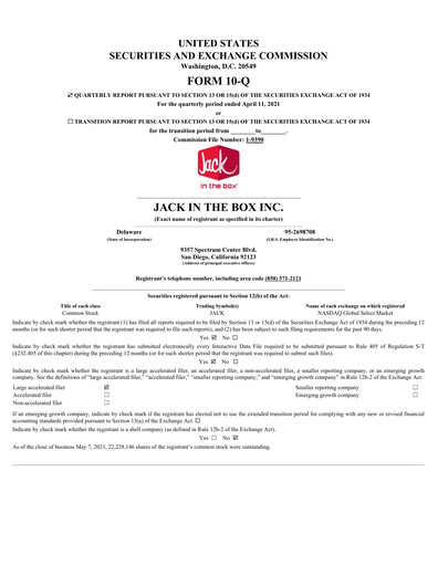 Thumbnail Jack in the Box
 Quarterly Report 2021-q2