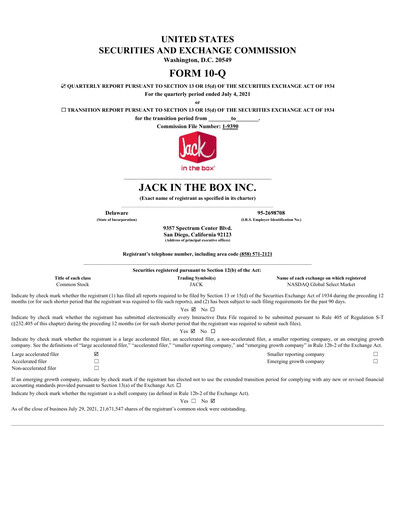 Thumbnail Jack in the Box
 Quarterly Report 2021-q3