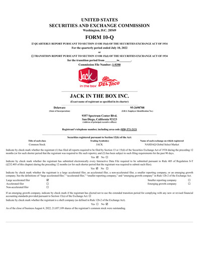 Thumbnail Jack in the Box
 Quarterly Report 2022-q3