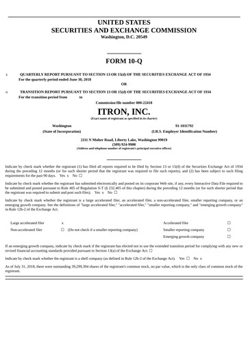 Thumbnail Itron
 Quarterly Report 2018-q2