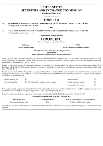 Thumbnail Itron
 Quarterly Report 2019-q2
