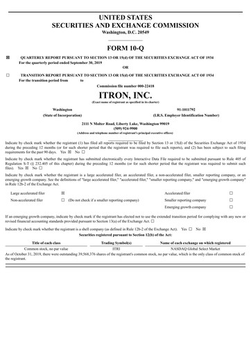 Thumbnail Itron
 Quarterly Report 2019-q3