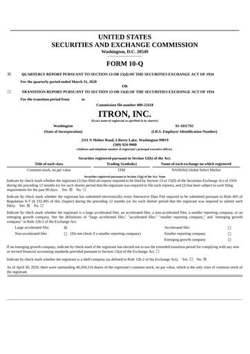 Thumbnail Itron
 Quarterly Report 2020-q1