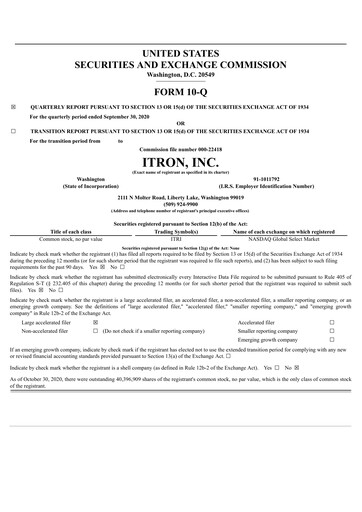Thumbnail Itron
 Quarterly Report 2020-q3