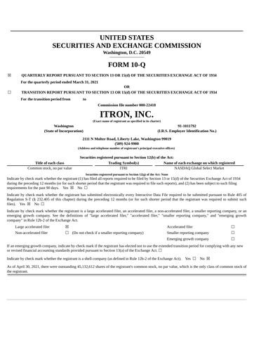 Thumbnail Itron
 Quarterly Report 2021-q1
