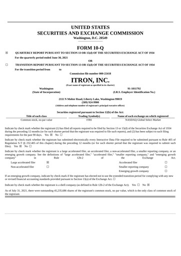 Thumbnail Itron
 Quarterly Report 2021-q2