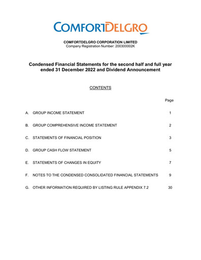 Thumbnail ComfortDelGro Financial Statement 2022