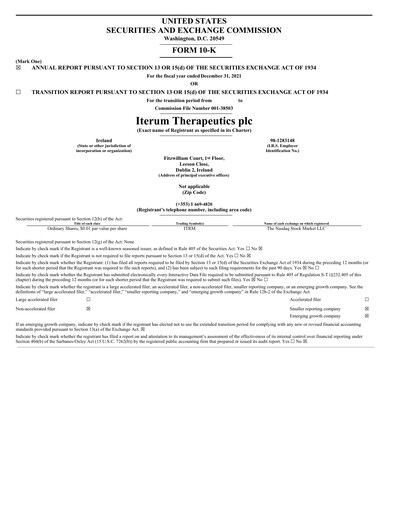 Miniature Iterum Therapeutics Rapport annuel 2021