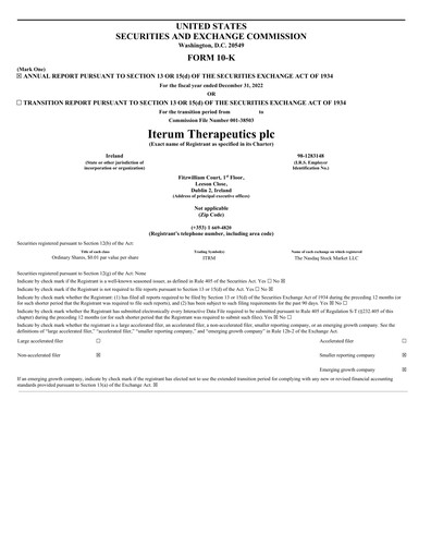 Miniature Iterum Therapeutics Rapport annuel 2022
