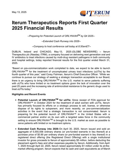 Vorschaubild Iterum Therapeutics Quartalsbericht 2025-q1