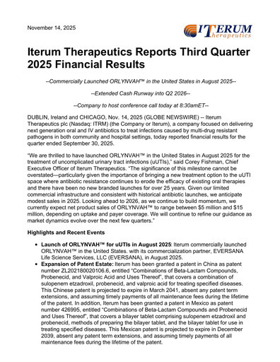 Vorschaubild Iterum Therapeutics Quartalsbericht 2025-q3