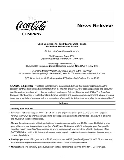 Thumbnail Coca-Cola Quarterly Report 2022-q3