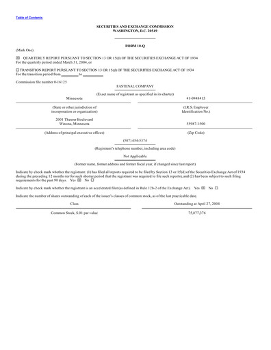 Thumbnail Fastenal Quarterly Report 2004-q1