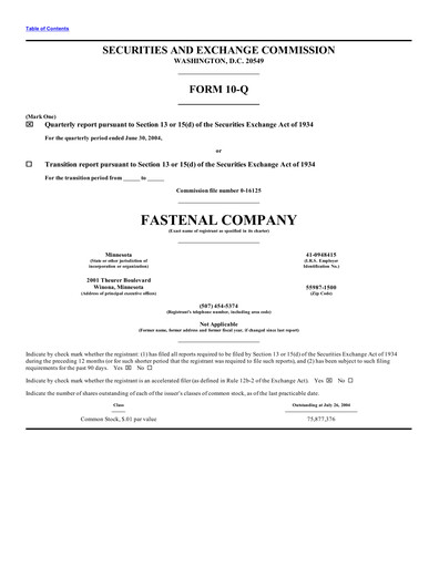 Thumbnail Fastenal Quarterly Report 2004-q2