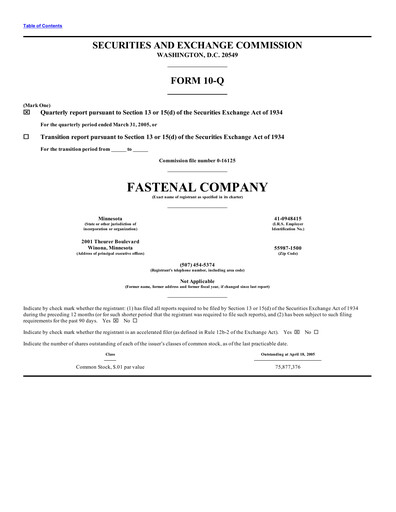Thumbnail Fastenal Quarterly Report 2005-q1