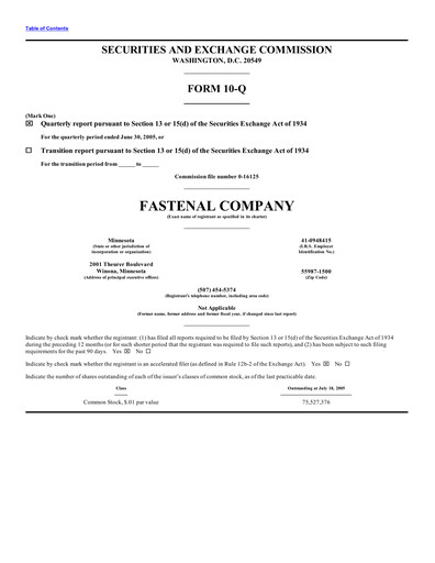 Thumbnail Fastenal Quarterly Report 2005-q2