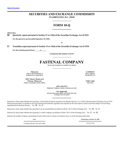 Thumbnail Fastenal Quarterly Report 2005-q3