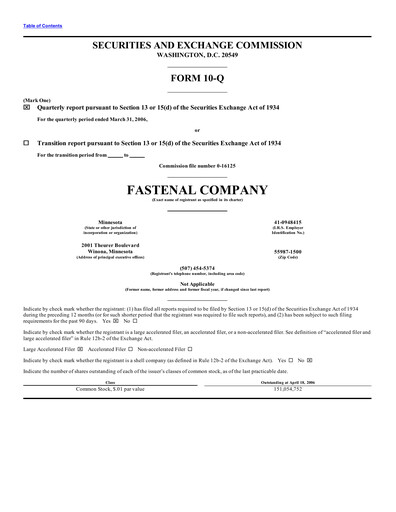 Thumbnail Fastenal Quarterly Report 2006-q1