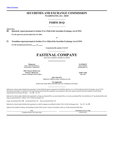 Thumbnail Fastenal Quarterly Report 2006-q2