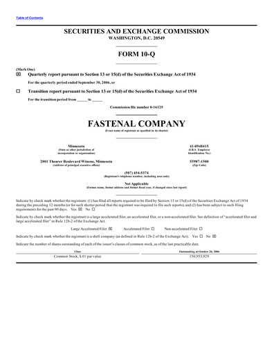 Thumbnail Fastenal Quarterly Report 2006-q3