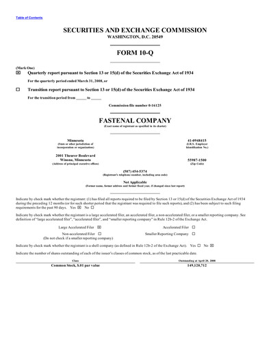 Thumbnail Fastenal Quarterly Report 2008-q1