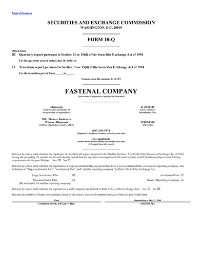 Thumbnail Fastenal Quarterly Report 2008-q2