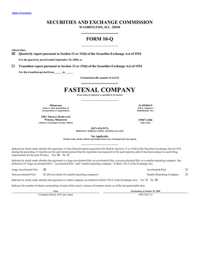 Thumbnail Fastenal Quarterly Report 2008-q3