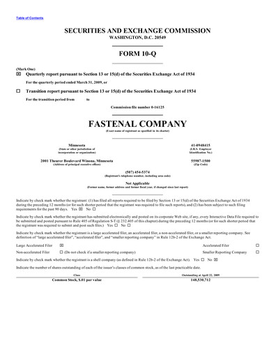 Thumbnail Fastenal Quarterly Report 2009-q1