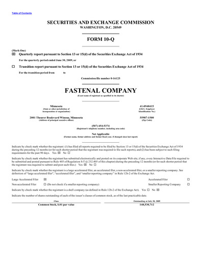 Thumbnail Fastenal Quarterly Report 2009-q2