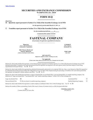 Thumbnail Fastenal Quarterly Report 2011-q1