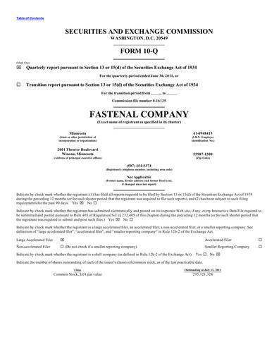 Thumbnail Fastenal Quarterly Report 2011-q2
