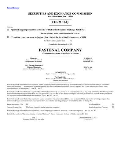 Thumbnail Fastenal Quarterly Report 2011-q3