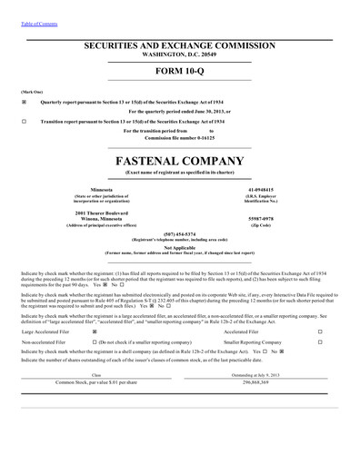 Thumbnail Fastenal Quarterly Report 2013-q2