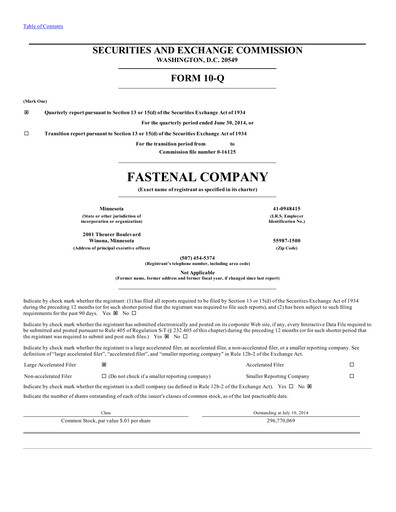 Thumbnail Fastenal Quarterly Report 2014-q2