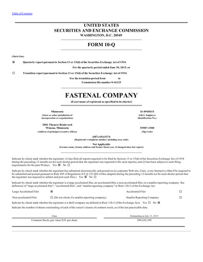 Thumbnail Fastenal Quarterly Report 2015-q2