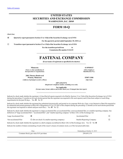 Thumbnail Fastenal Quarterly Report 2015-q3