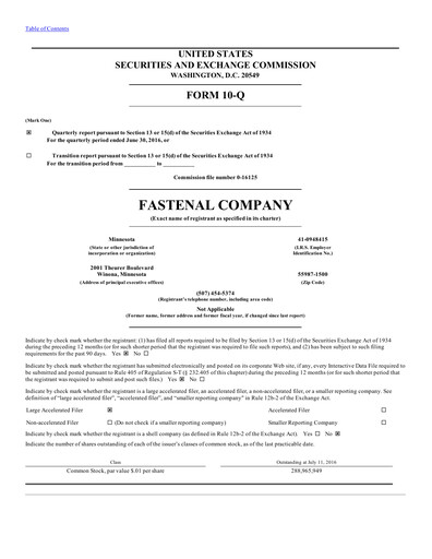 Thumbnail Fastenal Quarterly Report 2016-q2