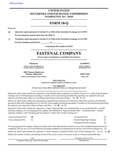 Thumbnail Fastenal Quarterly Report 2018-q2