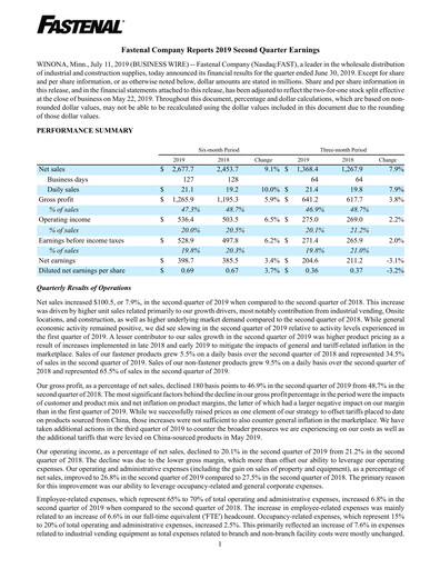 Thumbnail Fastenal Quarterly Report 2019-q2