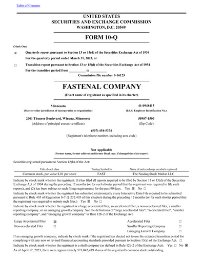 Thumbnail Fastenal Quarterly Report 2023-q1