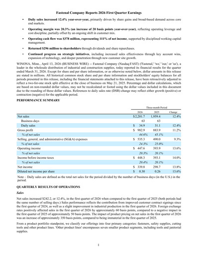 Thumbnail Fastenal Quarterly Report 2026-q1