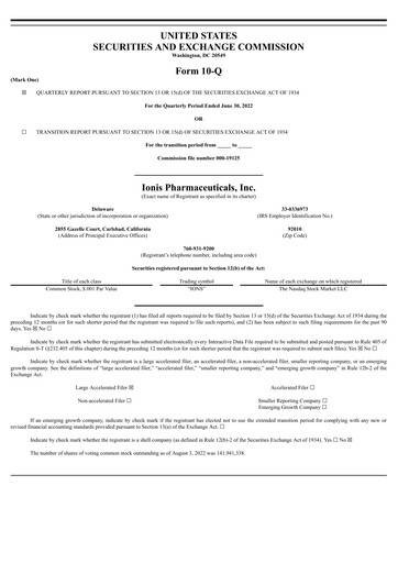 Thumbnail Ionis Pharmaceuticals
 Quarterly Report 2022-q2